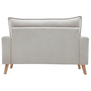 Canapé scandinave 2 places en tissu effet velours beige naturel et bois clair JONAS