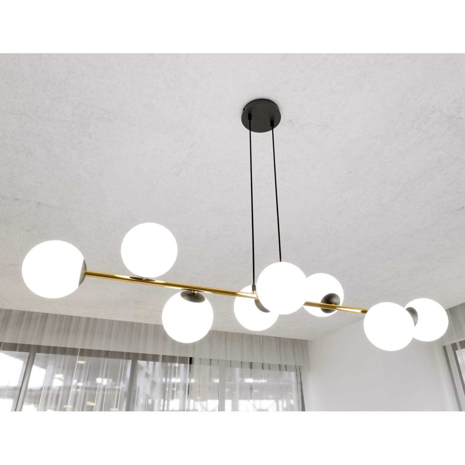 Lampada a sospensione Gravity in acciaio nero e oro con sfere in vetro