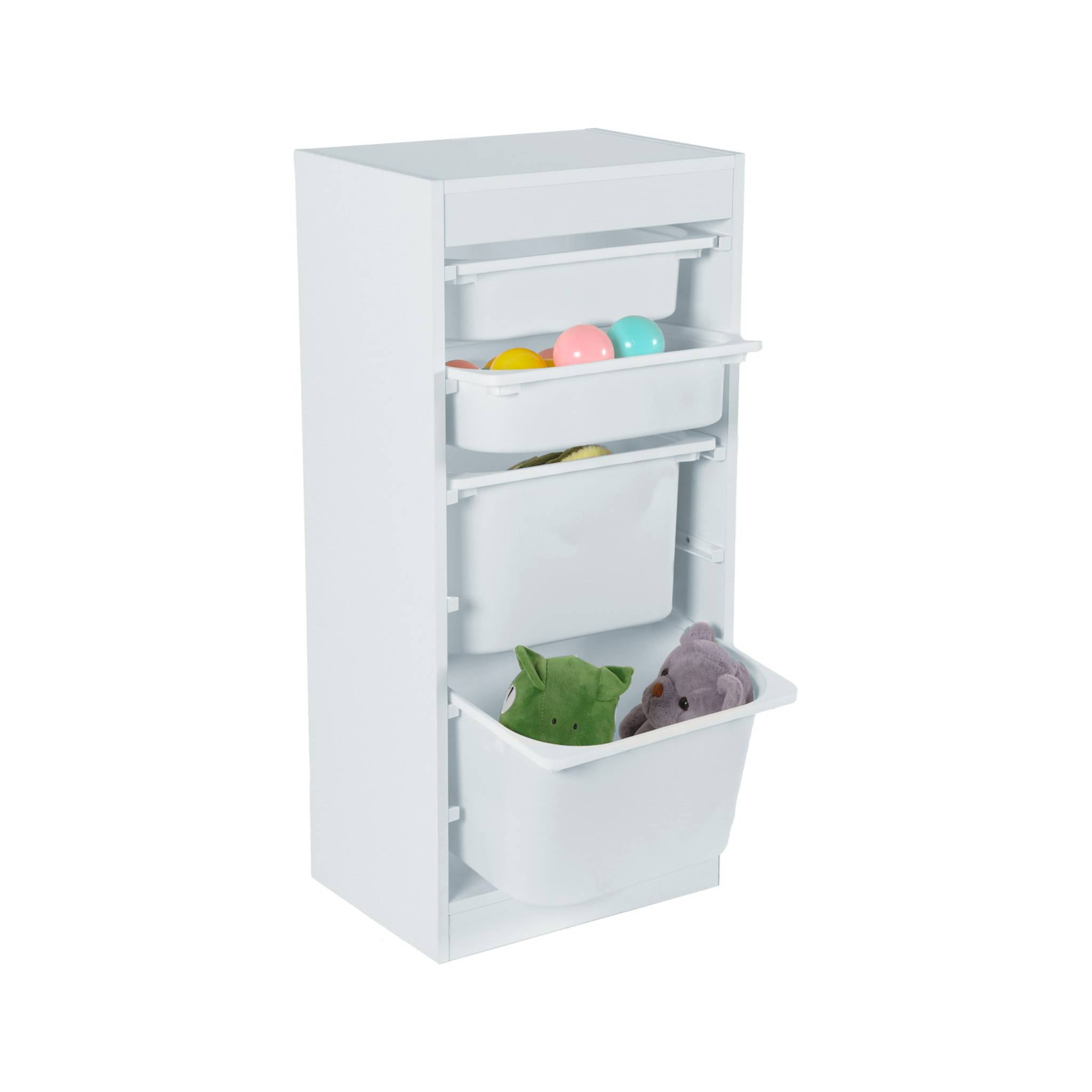 Meuble de rangement enfant 4 bacs de rangement. 41.5 x 30 x 89cm (Lot de 2) blanc