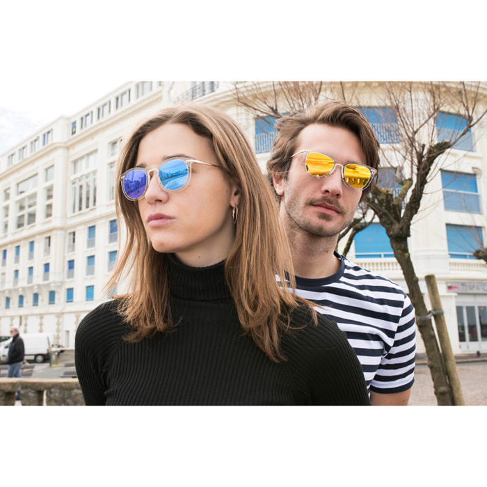Gafas de sol OCEAN GENOVA - Blanco transparente / De espejo dorado y patillas de metal dorado mate