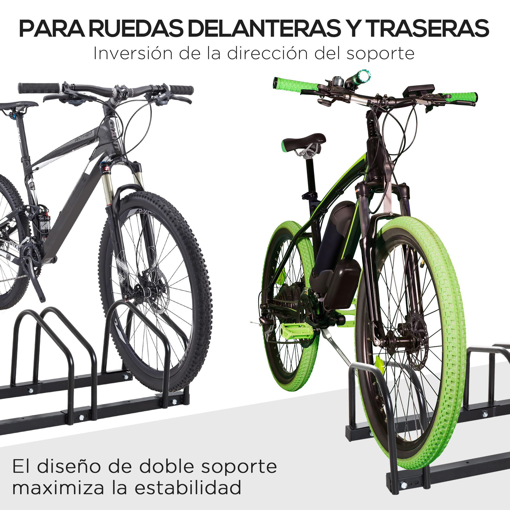 Aparcamiento para 4 Bicicletas Soporte de Acero para Aparcar Bicicletas en el Suelo o Pared Estacionamiento para Interior y Exterior 110x33x27 cm Negro