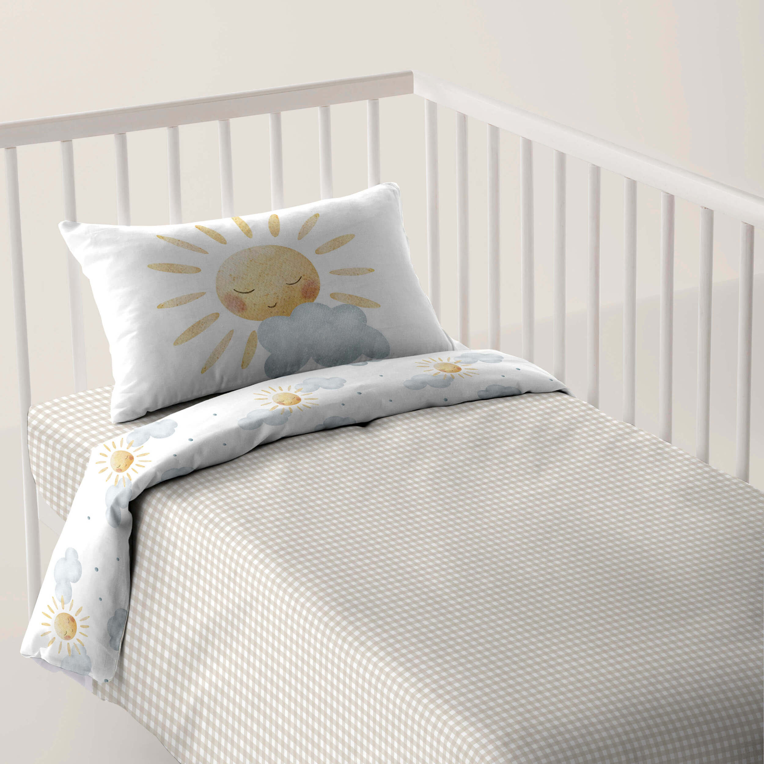 Cool Kids - Funda Nórdica Estampada - Reversible - Infantil - Cierre Solapa - 100% Algodón - Incluye 1 Funda de Almohada - Cuna/Maxicuna - Sun
