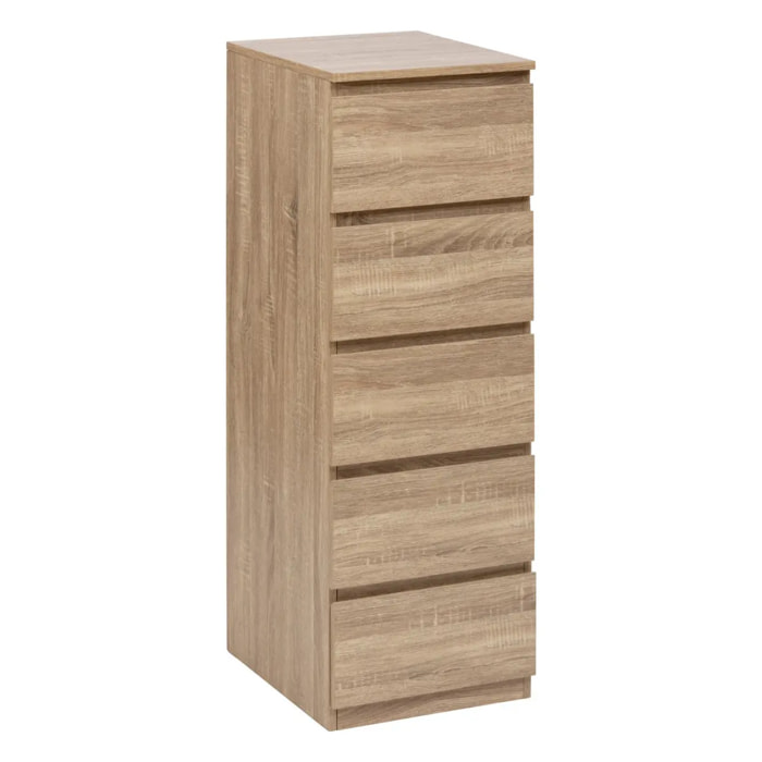 Chiffonier 5 tiroirs effet bois naturel