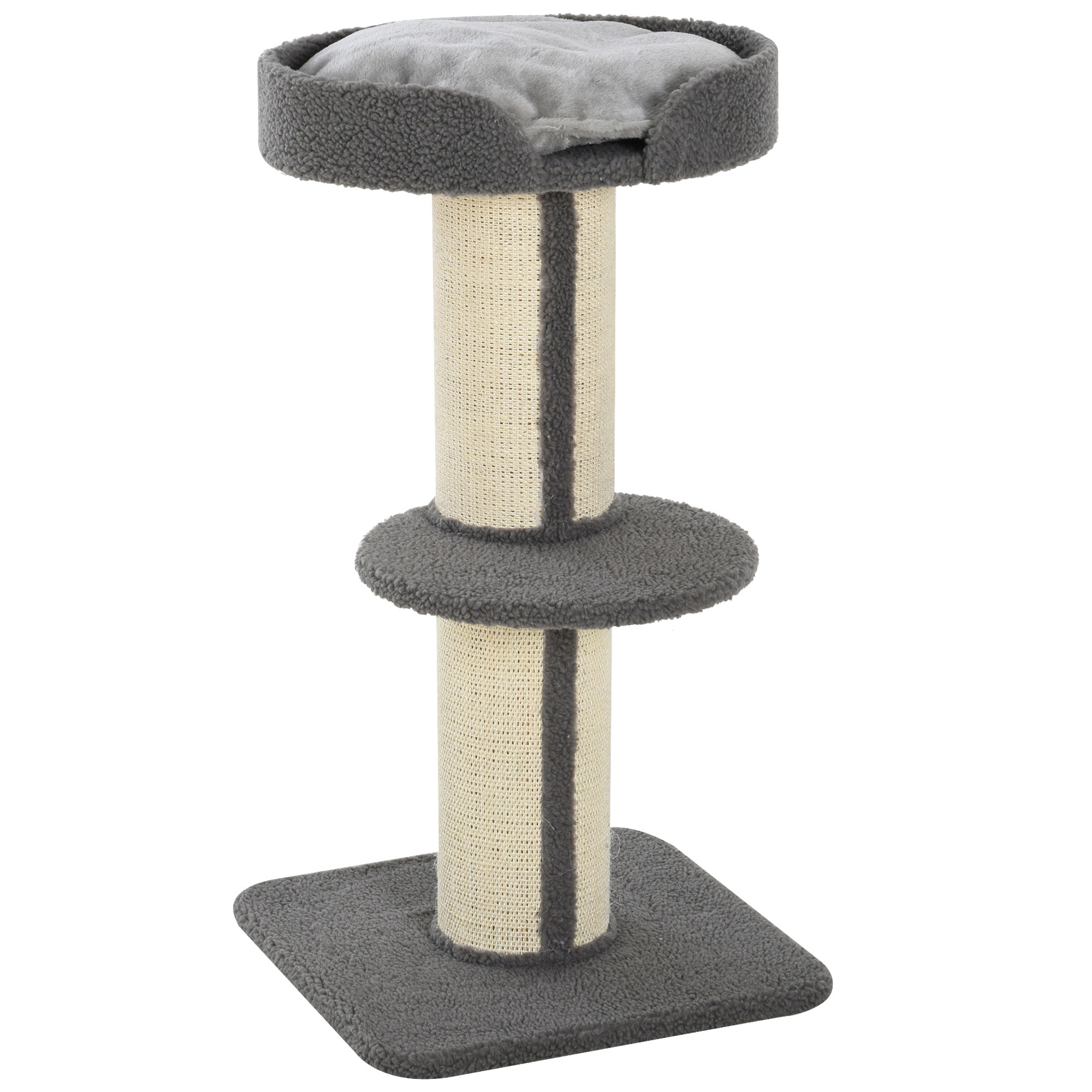 Árbol Rascador para Gatos Altura 91 cm Árbol para Gatos Torre para Gatos de 3 Niveles con Nido Plataforma y Poste de Sisal 45x45x91 cm Gris