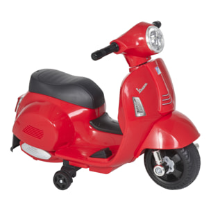 Moto Eléctrica Vespa para Niños 18-36 Meses con Faro Bocina y 4 Ruedas Rojo