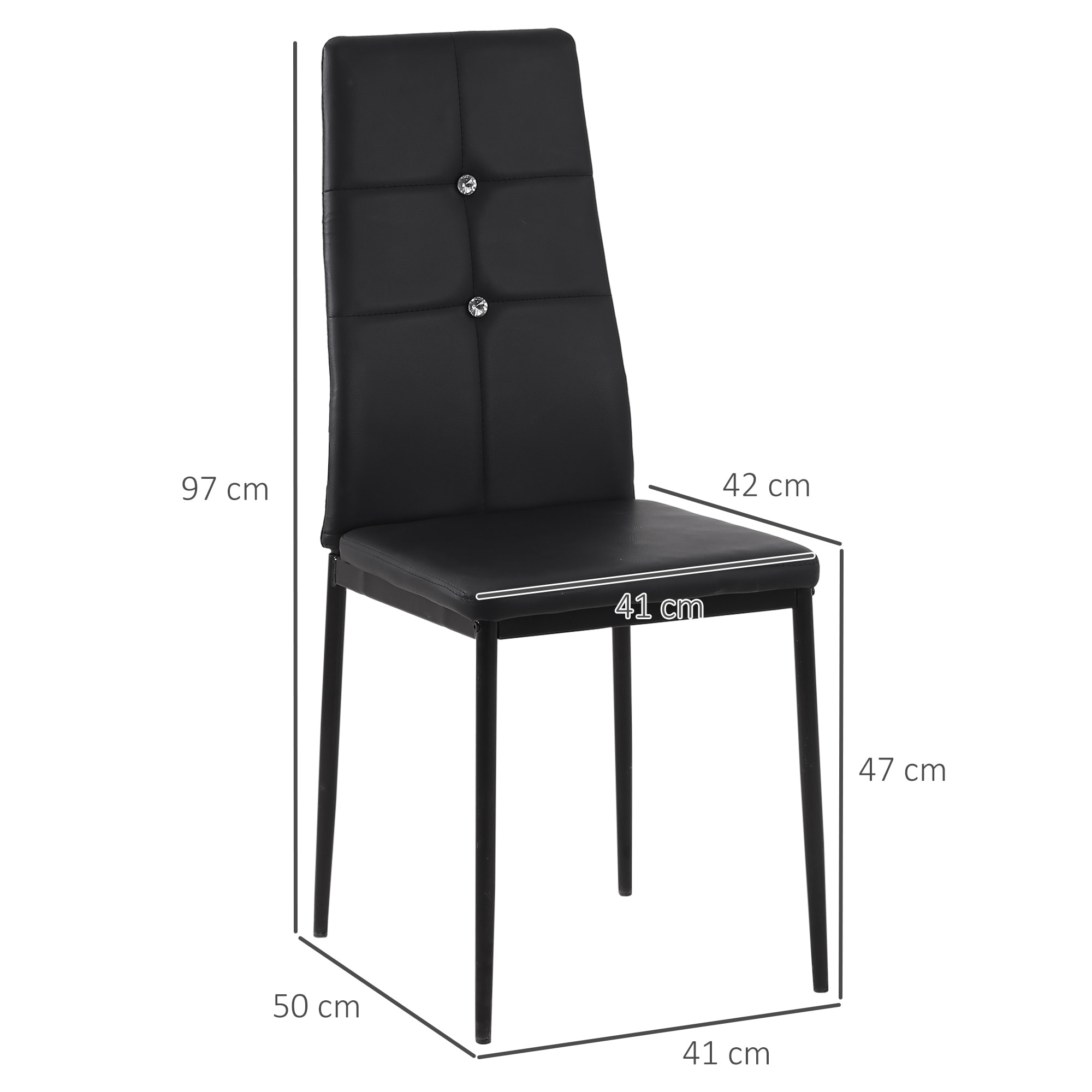Juego de 6 Sillas de Comedor Tapizada en PU Sillas de Cocina con Respaldo Alto con Botones y Patas de Acero Diseño Moderno para Salón Dormitorio Negro