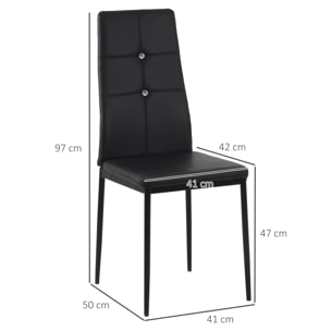 Juego de 6 Sillas de Comedor Tapizada en PU Sillas de Cocina con Respaldo Alto con Botones y Patas de Acero Diseño Moderno para Salón Dormitorio Negro