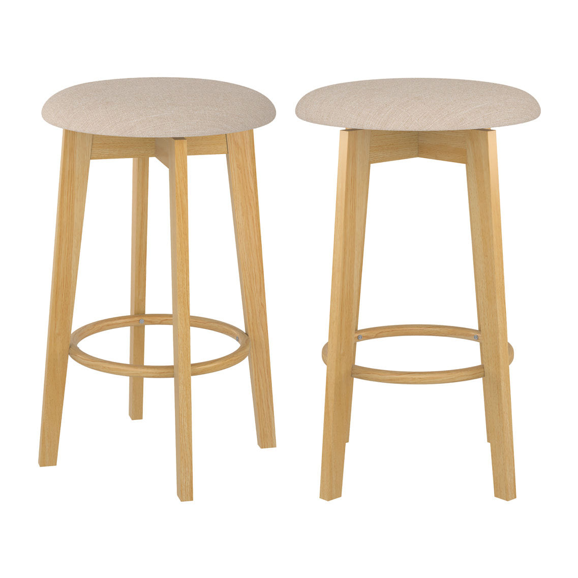 Tabouret de bar Vahina beige et bois clair 66 cm (lot de 2)