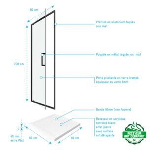 PACK PAROI PORTE DE DOUCHE PIVOTANTE+ RECEVEUR A POSER - 80x80 -CRUSH MOON PIVOTANTE 80x80