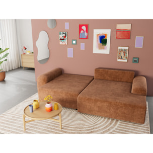 Rebecca - canapé d'angle droit 4 places convertible avec coffre en velours texturé - Rouille