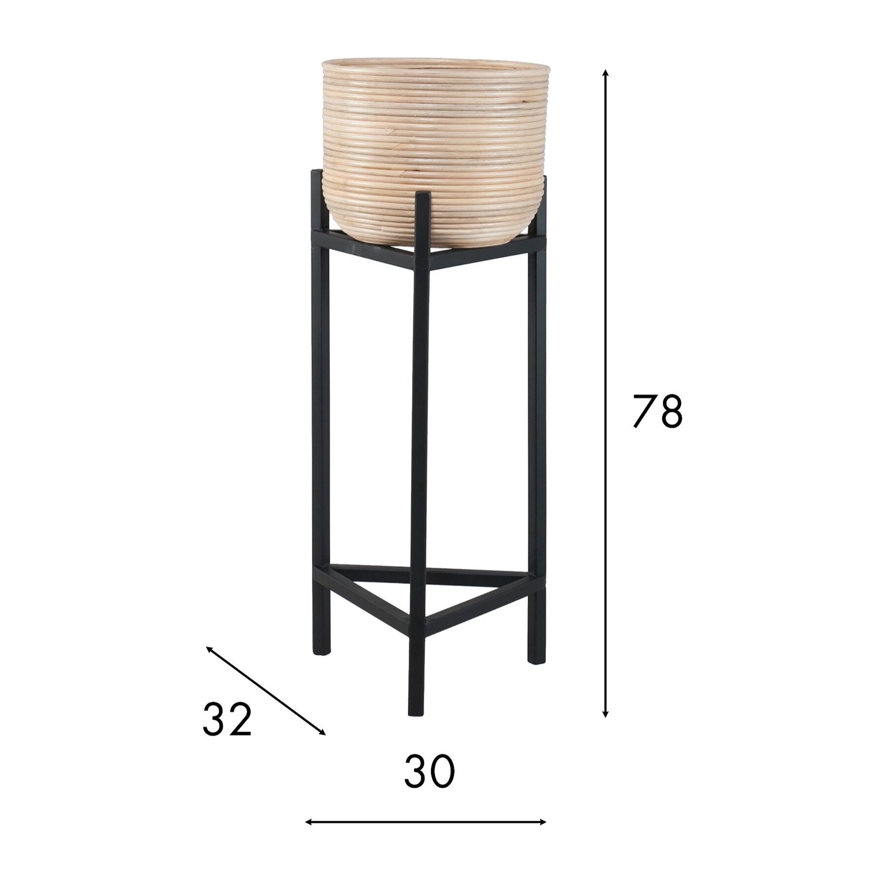 Cache-pot en rotin pieds en métal noir 30cm- h66-78cm LIMA