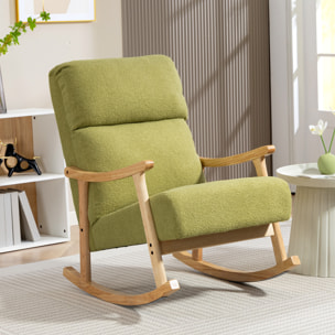 Silla Mecedora de Borreguito Moderna, Mecedora con Patas y Reposabrazos de Madera de Caucho, Respaldo Alto, Sillón de Lactancia Carga 120 kg, para Dormitorio, Salón