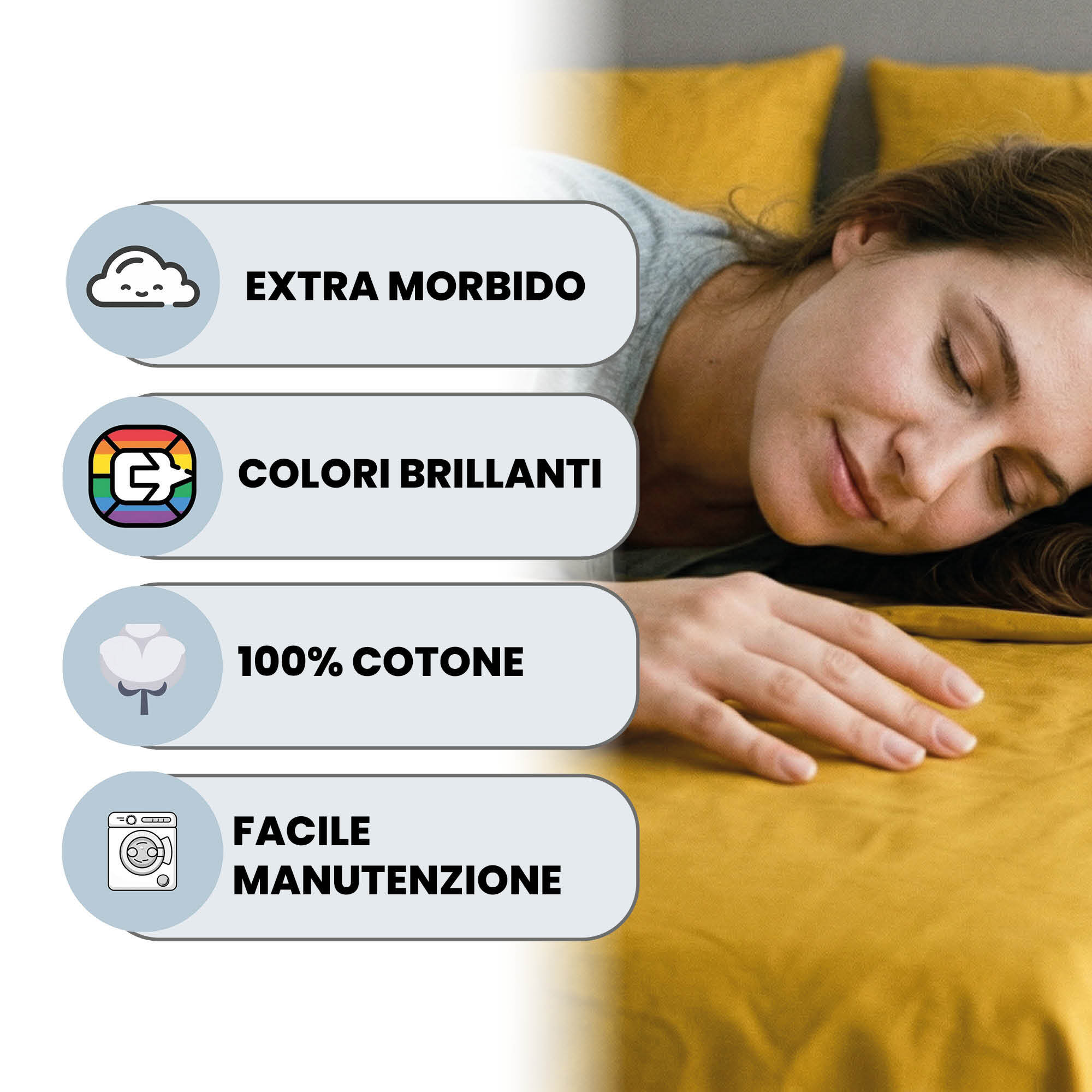 COMPLETO LETTO MAX COLOR, 100% Cotone, Made in Italy - SENAPE
