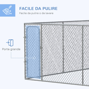 PawHut Kennel per Cani da Esterno a Maglie con Porta con Blocco in Acciaio, 400x400x182cm, Argento