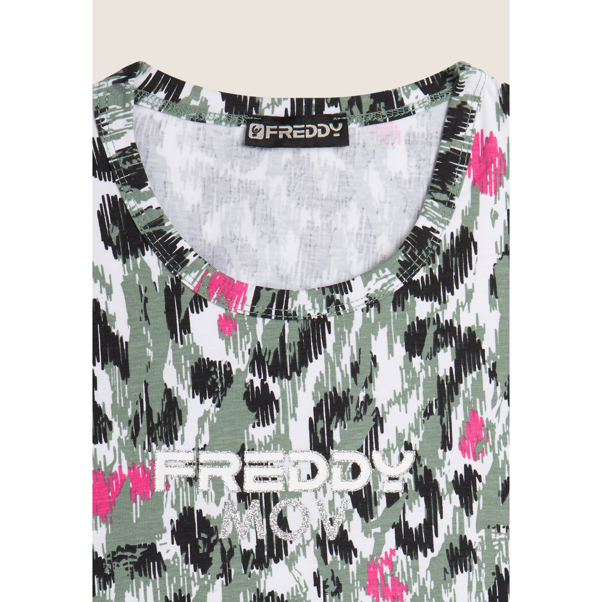 Canotta donna corta slim fit fantasia maculata