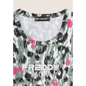 Canotta donna corta slim fit fantasia maculata