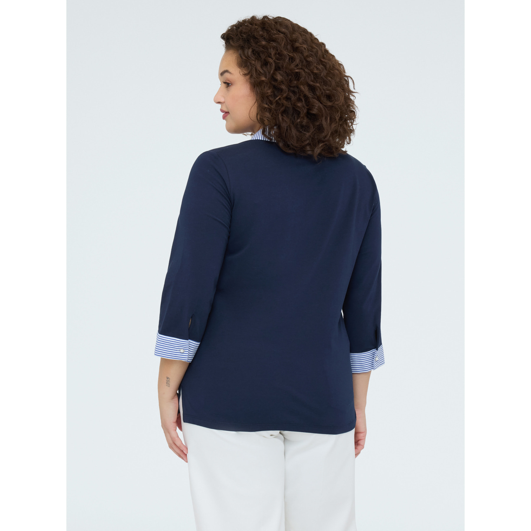 Fiorella Rubino - Camiseta bimaterial con cuello polo - Azul