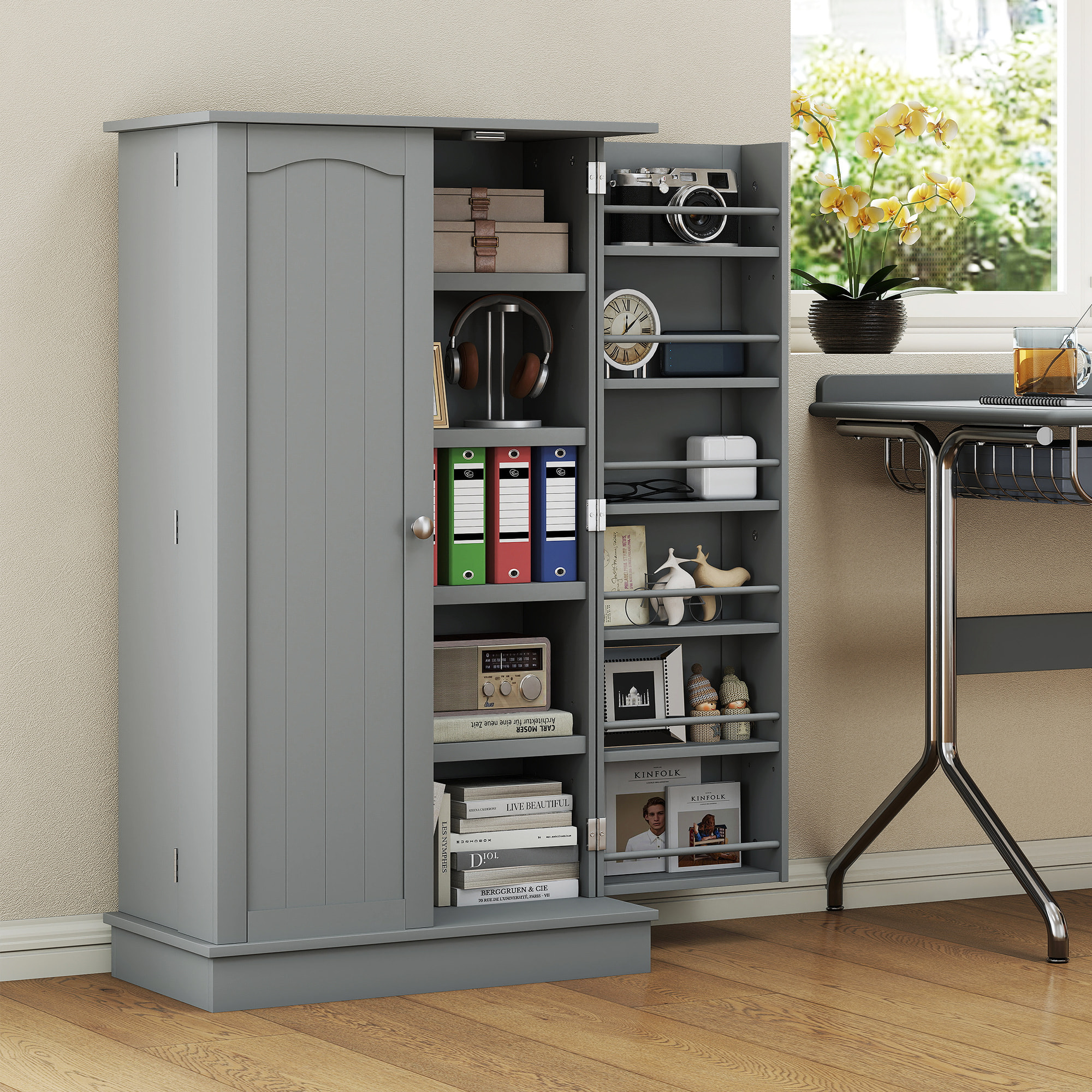 Armario de Cocina Armario Despensa Cocina con 2 Puertas y 16 Estantes Alacena Moderna con Estantes Ajustables para Comedor Salón 60x30x104 cm Gris