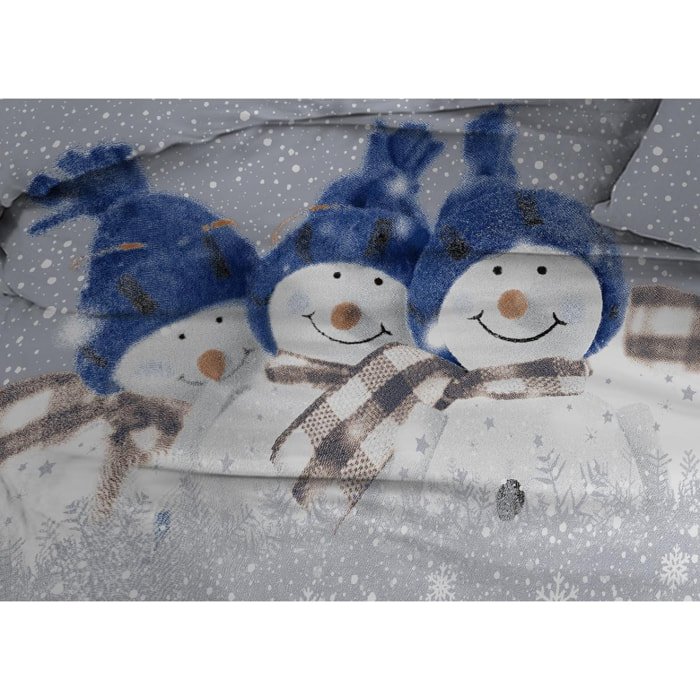 Copripiumino In Flanella Snowman Blu