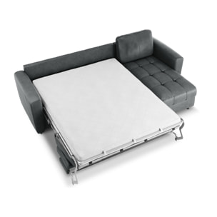 Canapé d'angle droit convertible "Audra" 4 places en cuir véritable bleu gris