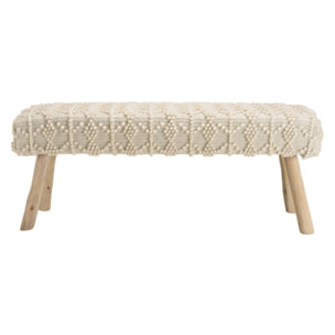 SACHA - Banc 120x40cm laine motifs losanges couleur ivoire pieds bois