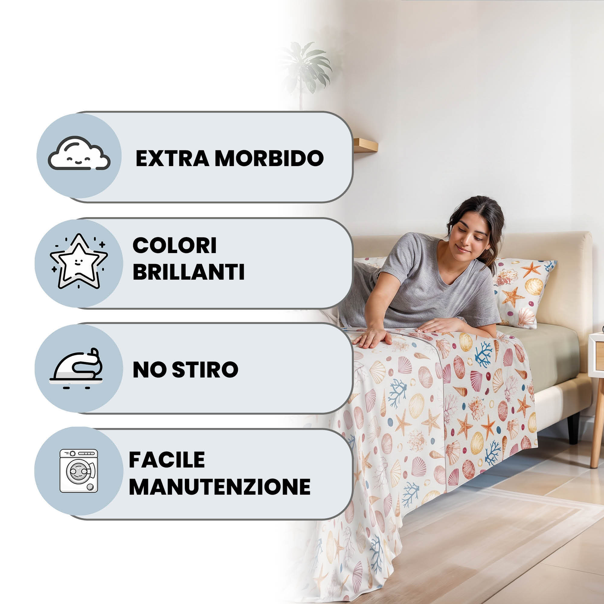 COMPLETO LETTO FASHION, 100% Microfibra, No Stiro - MAREA