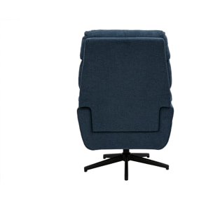 Fauteuil pivotant en tissu chenille bleu foncé et métal noir JONAH