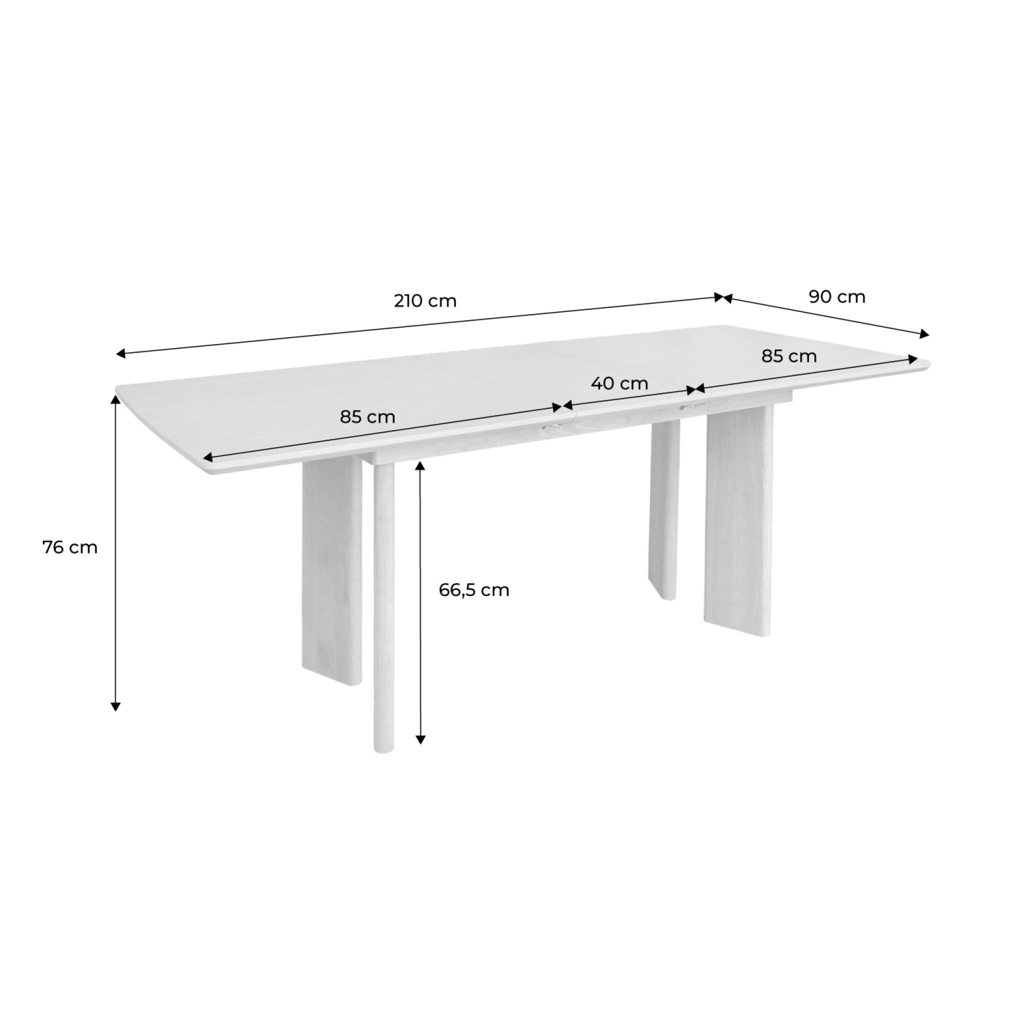 Table à manger rectangulaire extensible bois d'hévéa et placage chêne noir 6-8 places 170-210cm - Albane