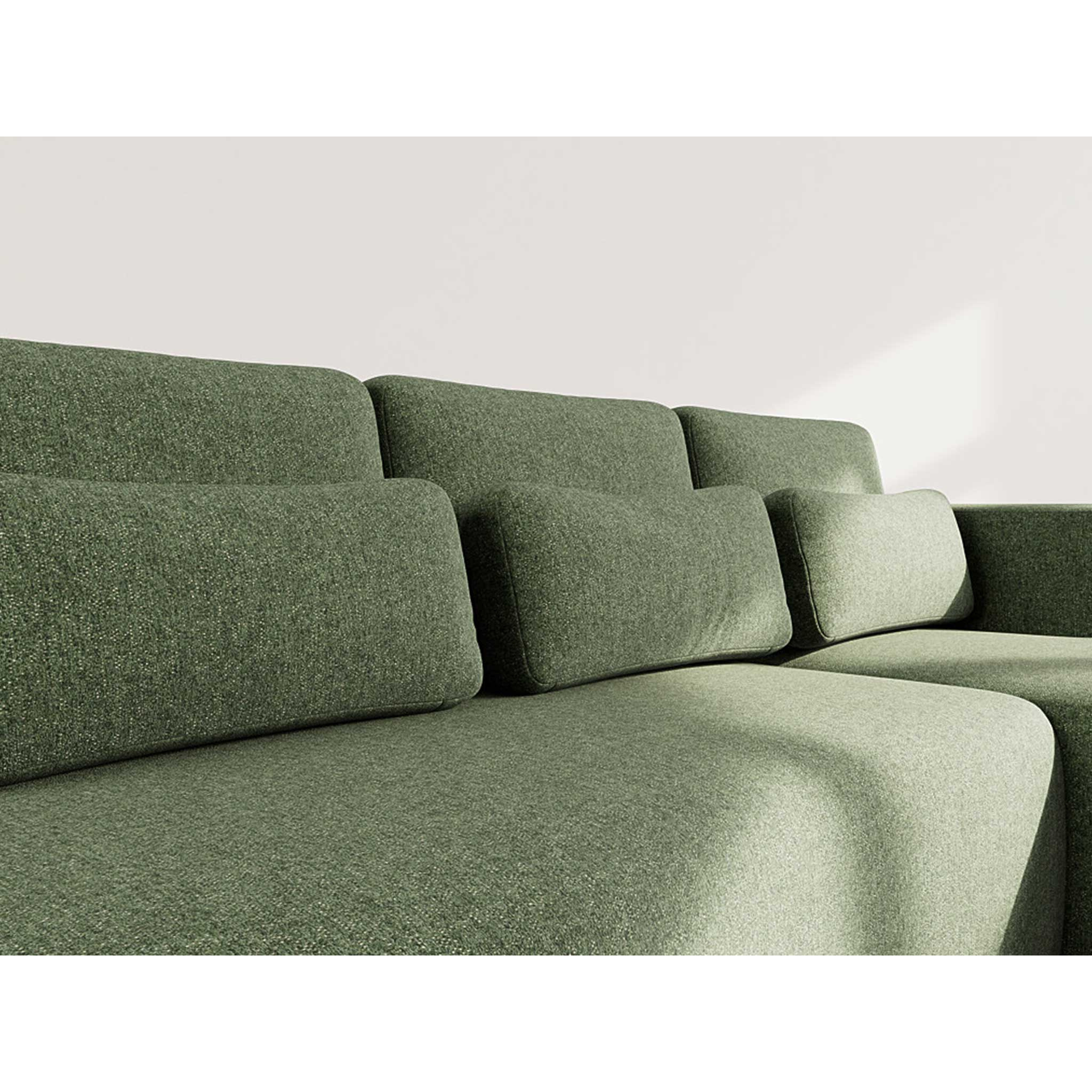 Mahina - canapé d'angle droit 4 places convertible avec coffre en tissu texturé - Vert