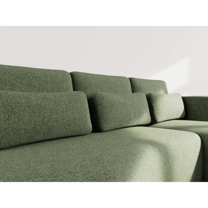 Mahina - canapé d'angle droit 4 places convertible avec coffre en tissu texturé - Vert