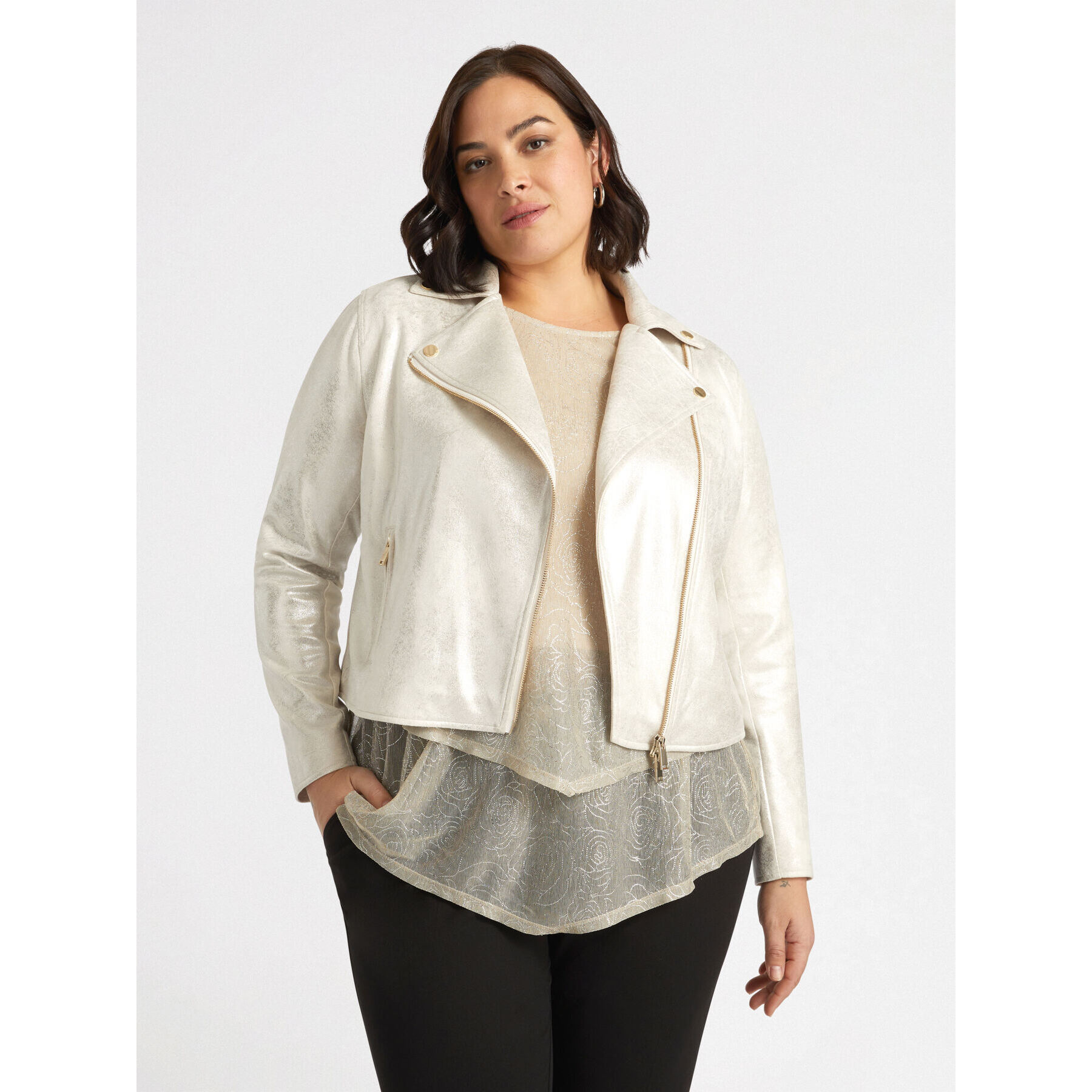 Fiorella Rubino - Chaqueta biker de tejido laminado - Oro