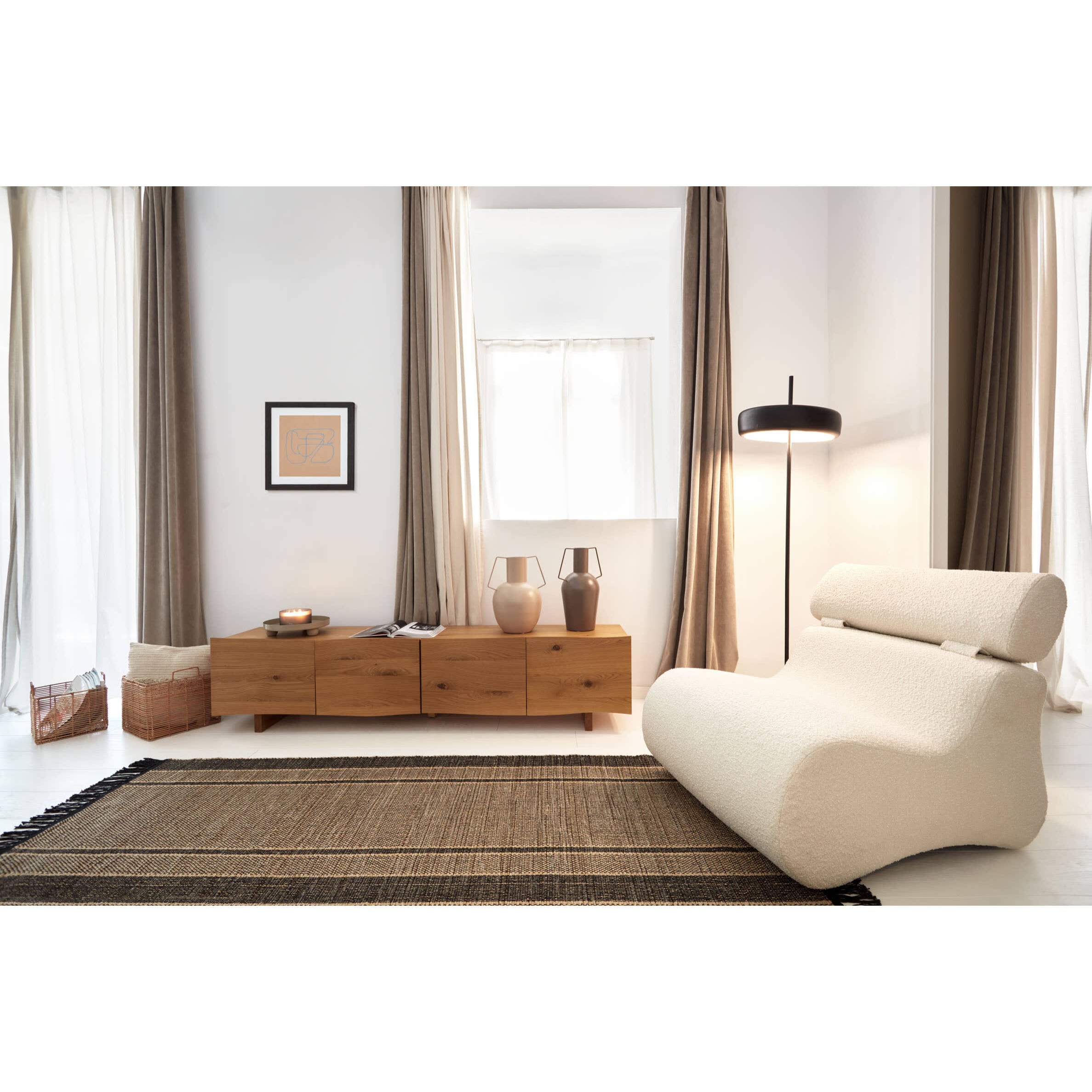 Kave Home - Fodera cuscino Etna 100% lino righe beige 45 x 45 cm