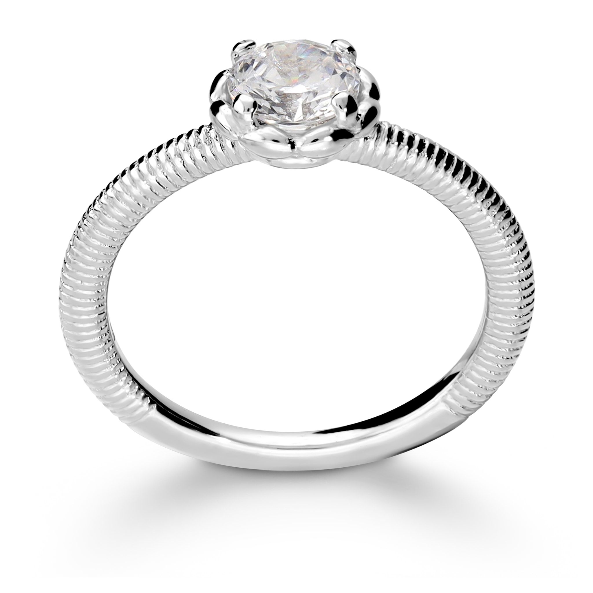 Anello Solitario in Argento 925 con Cubic Zirconia Superficie Lavorata