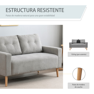 Sofá de 2 Plazas Sillón Moderno Tapizado en Poliéster con 2 Cojines Reposabrazos y Patas de Madera de Caucho para Dormitorio Oficina 145x76x88 cm Gris