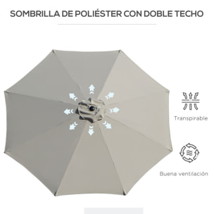 Outsunny Sombrilla de Jardín Ø300x250 cm con Manivela e Inclinación Gris Claro