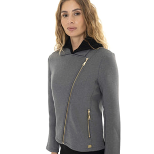 Chaqueta de neopreno con cremallera asimétrica para mujer Leone 1947 Gold Studs