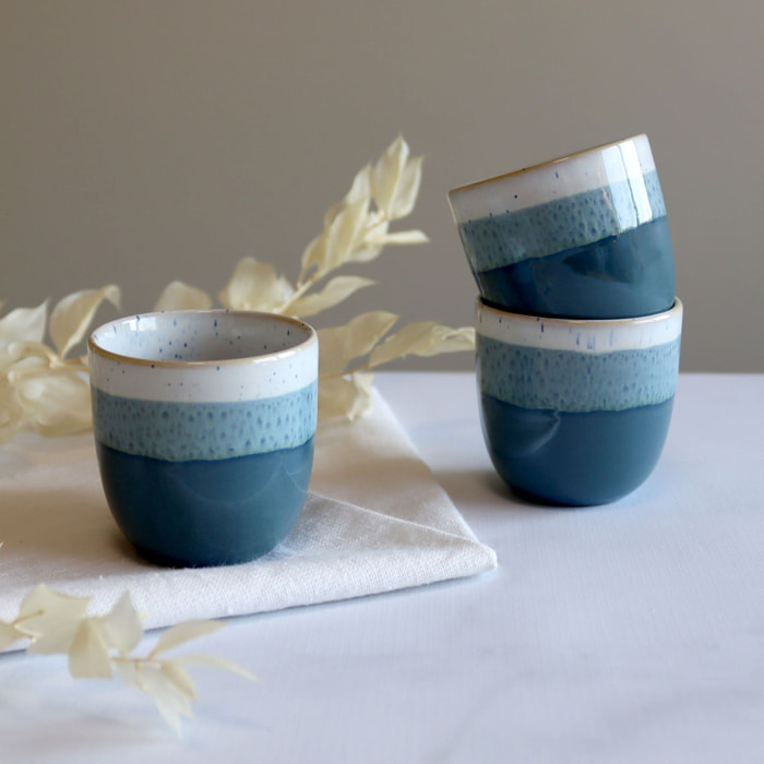 Lot de 6 tasses expresso bleus en grès 11cl RIGA