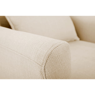 Fauteuil scandinave en tissu beige et bois clair KATE