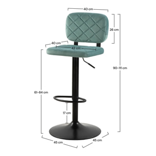 Lot de 2 chaises de bar réglables 60/81 cm en velours vert d'eau - Viktor