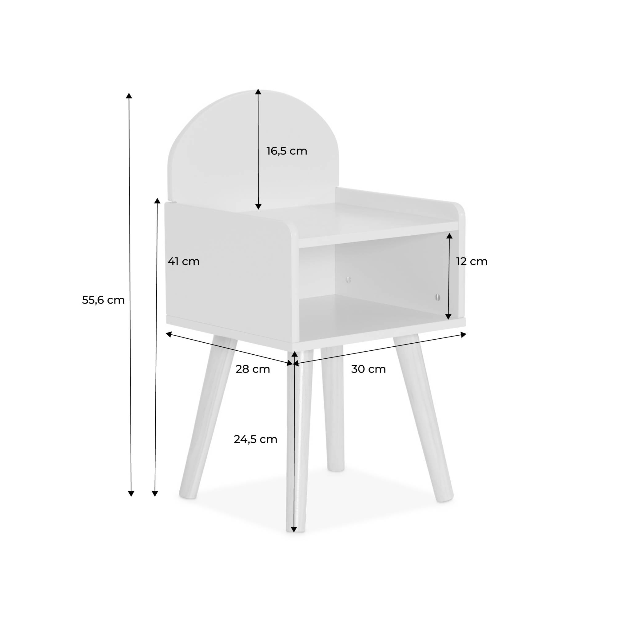 Table de chevet chambre enfant. blanc. pieds en pin