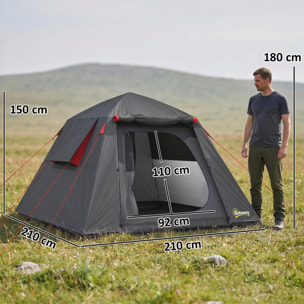 Tente camping dôme 2 pers. imperméable 3000mm - 2,1x2,1x1,5m - anthracite