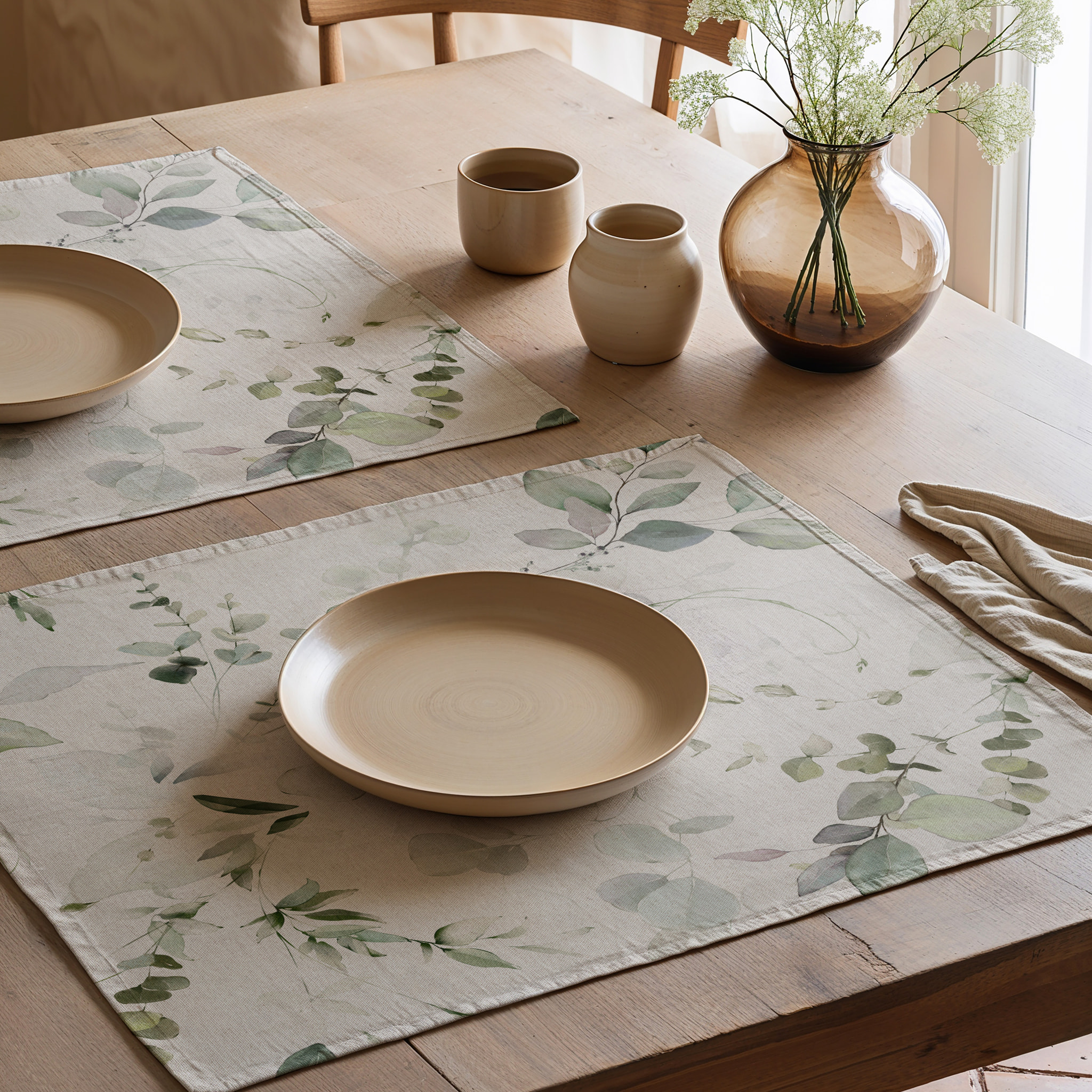Lot de 2 sets de table SURIA VERT - aspect textile