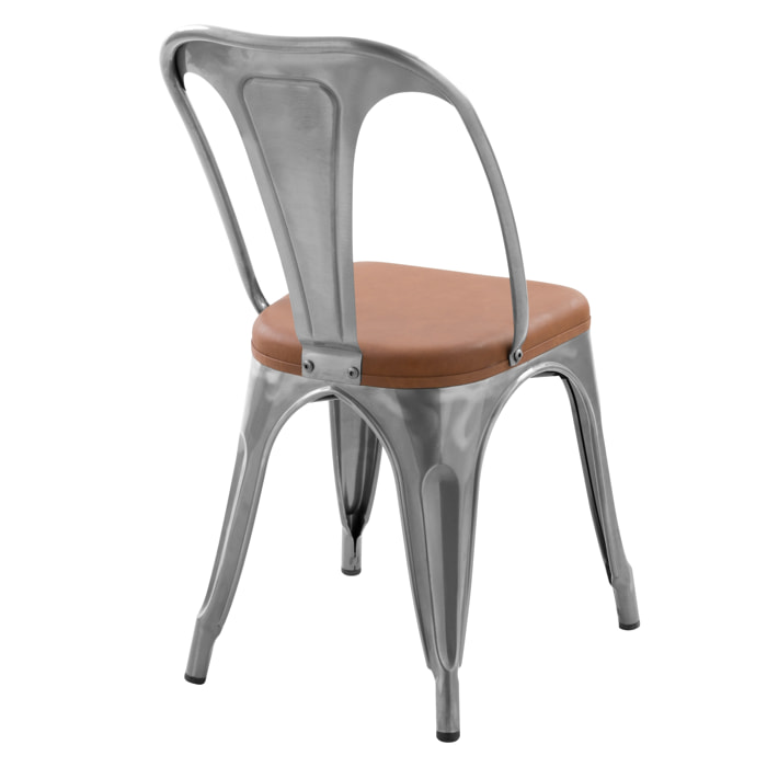 Lot de 2 chaises en métal chrome et cuir synthétique marron - Charly
