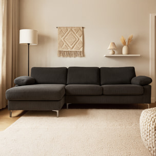 SOUTH Canapé d'angle 4-5 places méridienne gauche velours côtelé gris anthracite