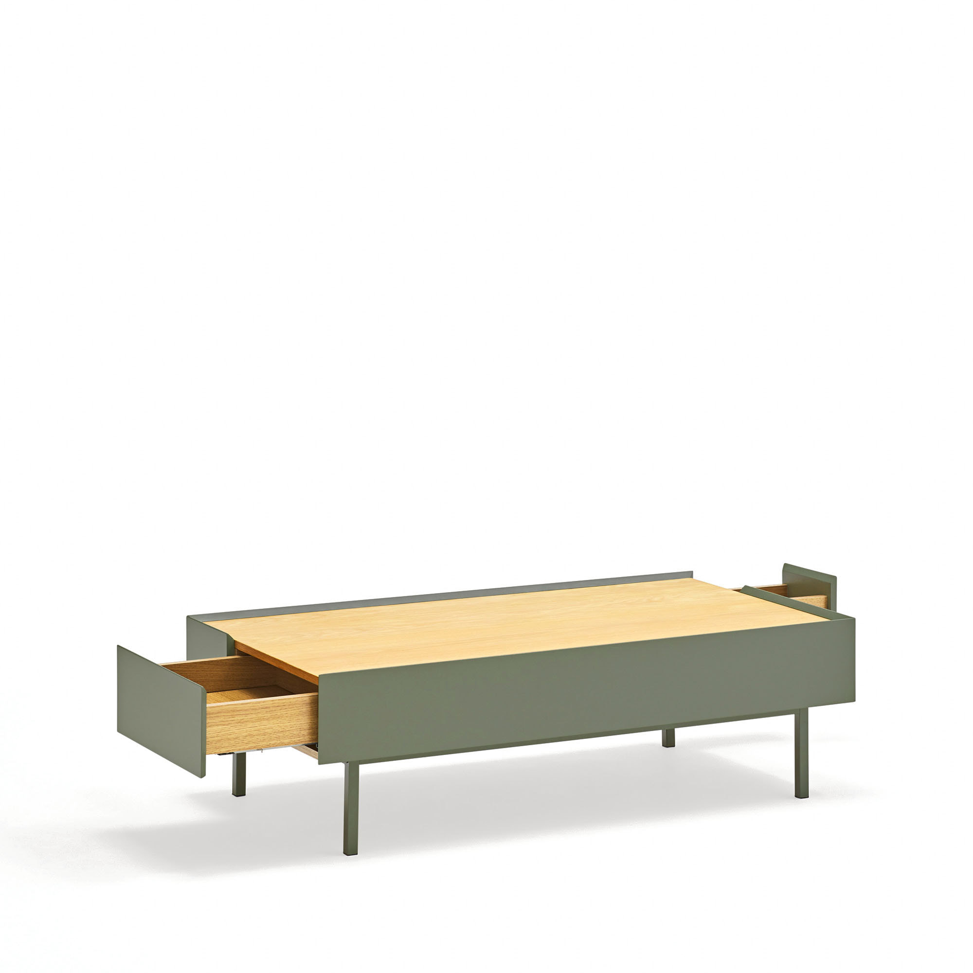 Mesa de centro Arista con 2 cajones verde