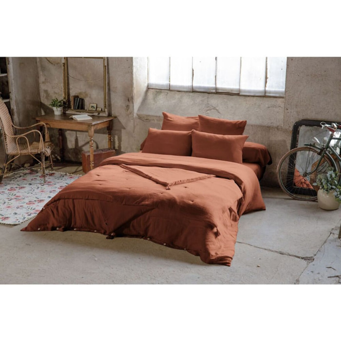 Taie D'oreiller 100 % gaze De Coton Terracotta