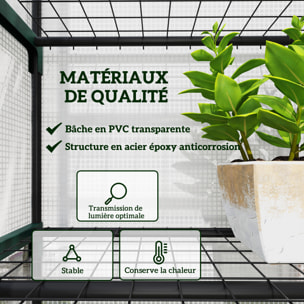 Serre de jardin balcon 5 étagères porte zippée 69 x 49 x 193 cm acier thermolaqué bâche PE blanc