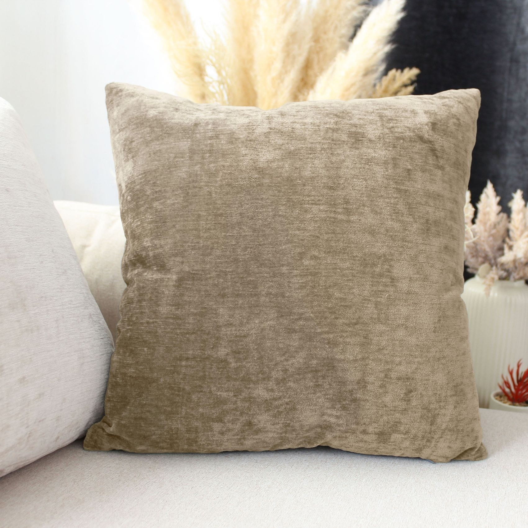 Coussin déhoussable en velours - Naturel