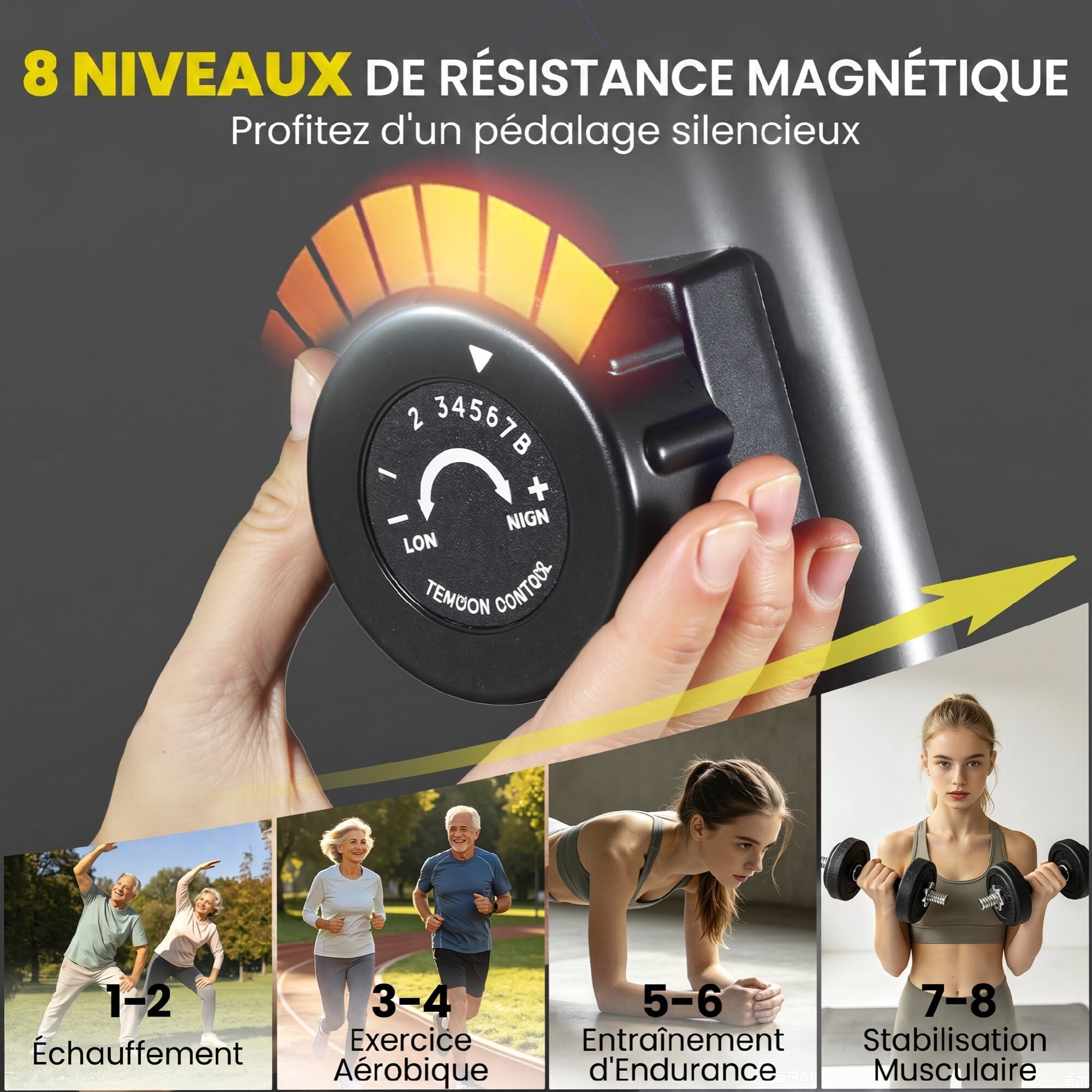 Vélo d'appartement semi-allongé réglable écran LCD multifonction noir