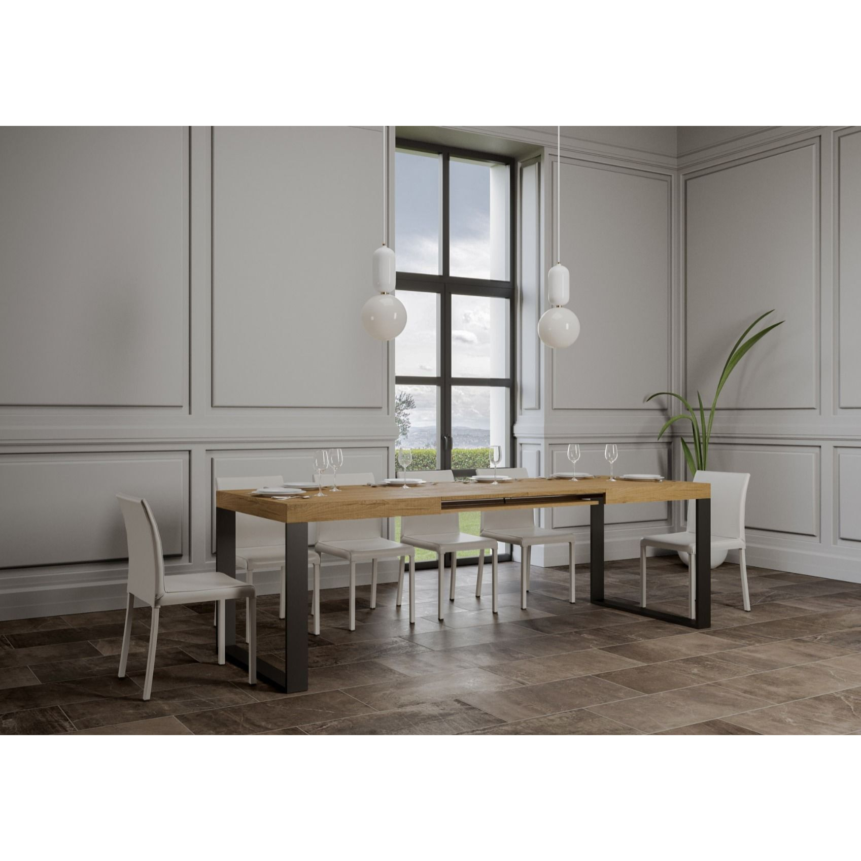 Mesa extensible 90x200/460 cm Tecno Roble Natural estructura Antracita